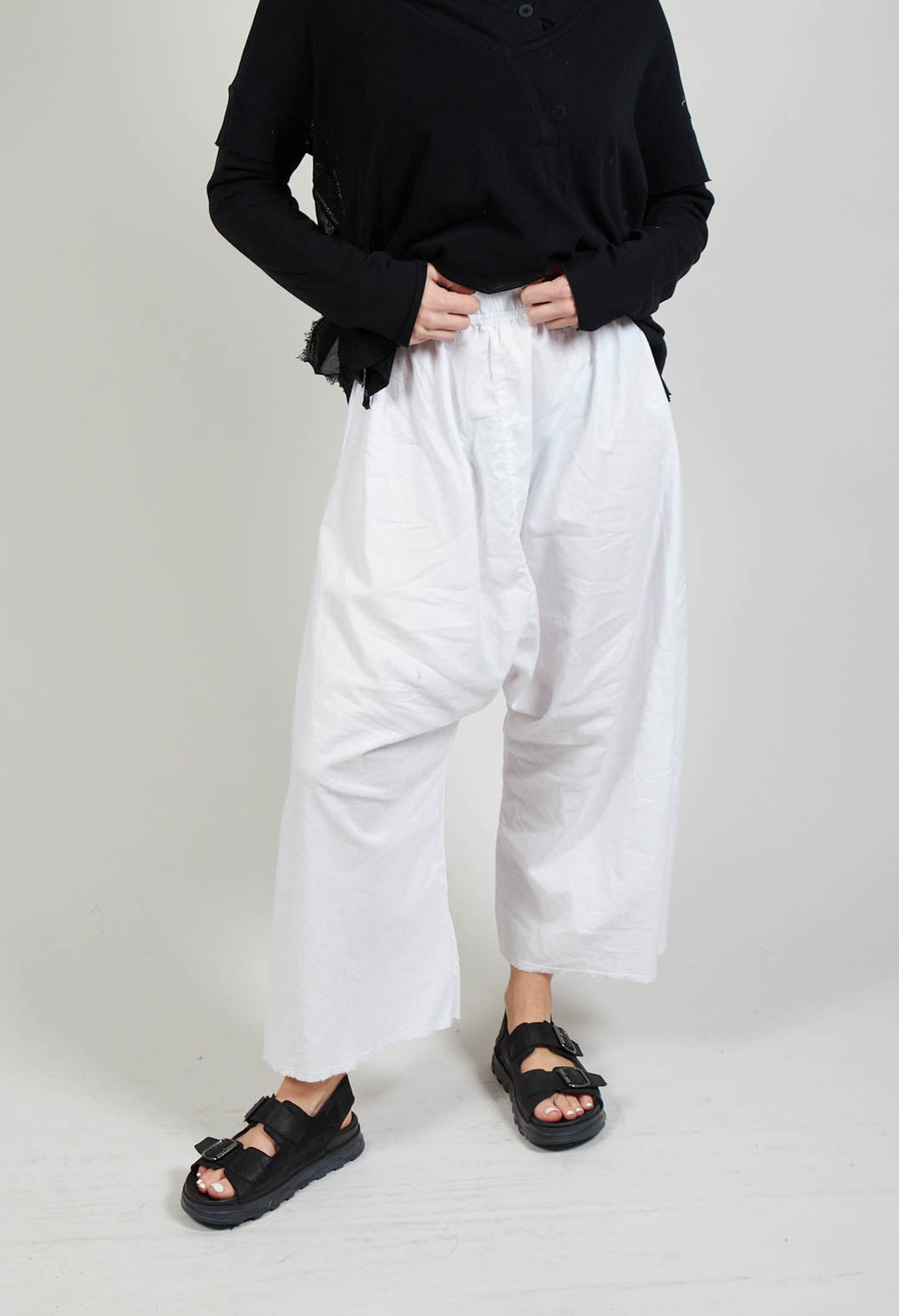 Low Crotch Pull on Trousers in White