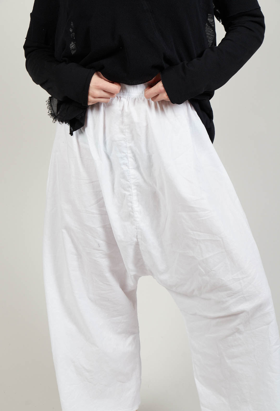 Low Crotch Pull on Trousers in White