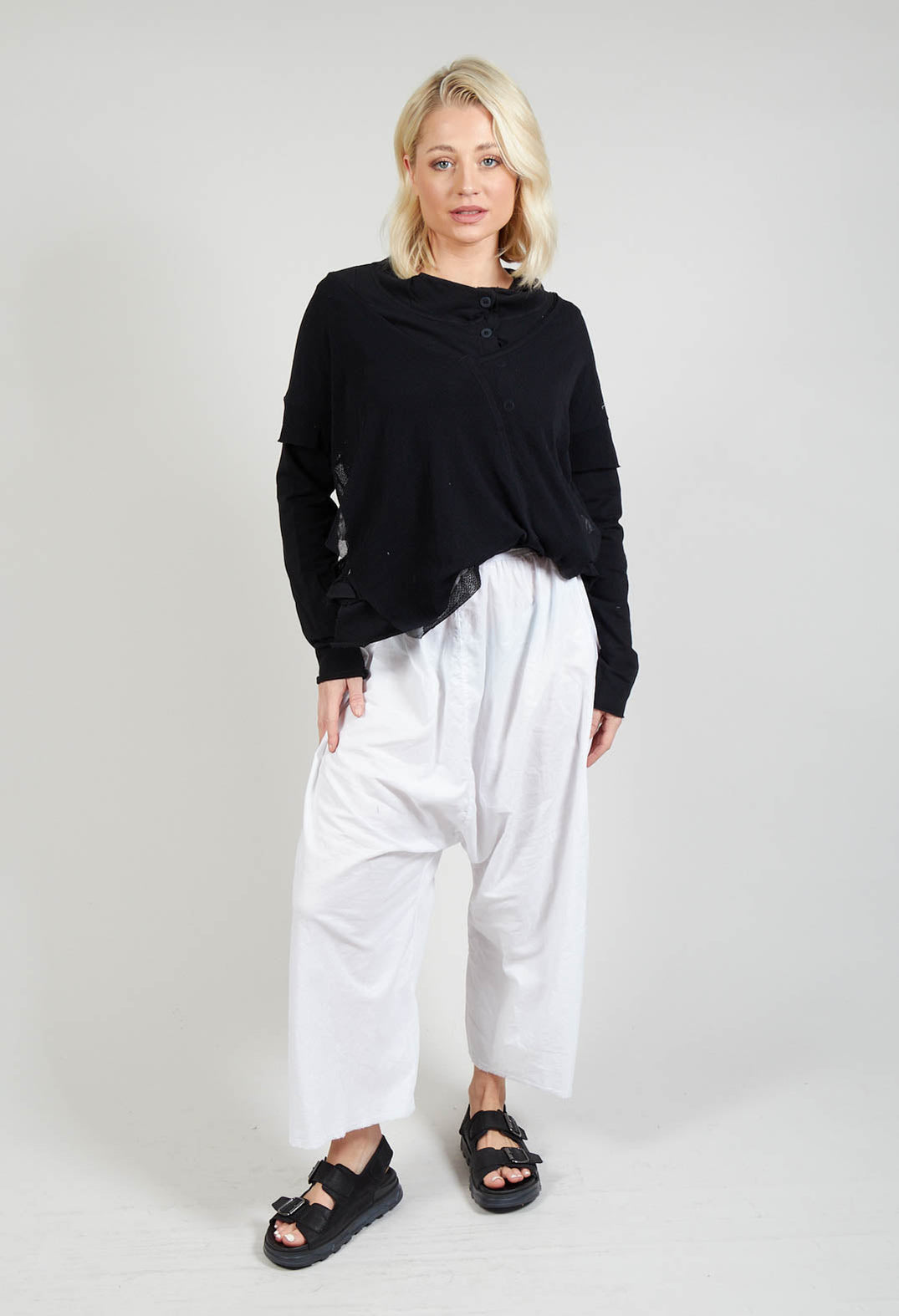 Low Crotch Pull on Trousers in White