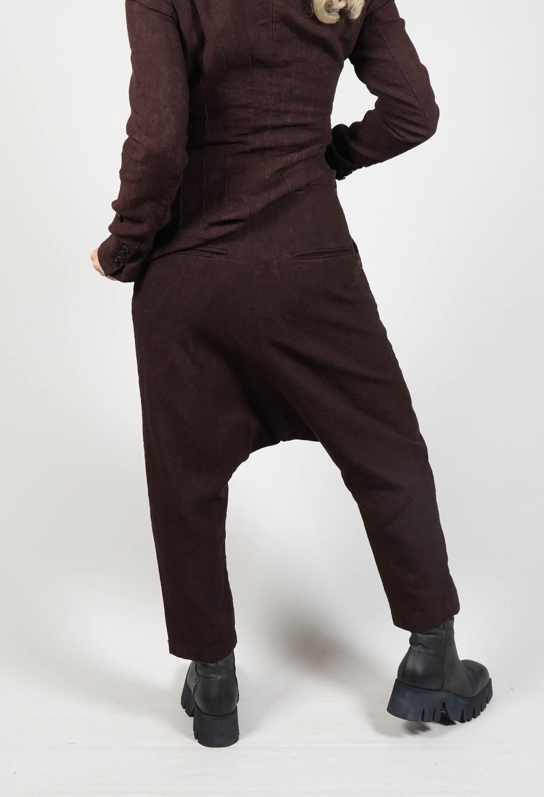 Low Rise Drop Crotch Trousers in Rust Check