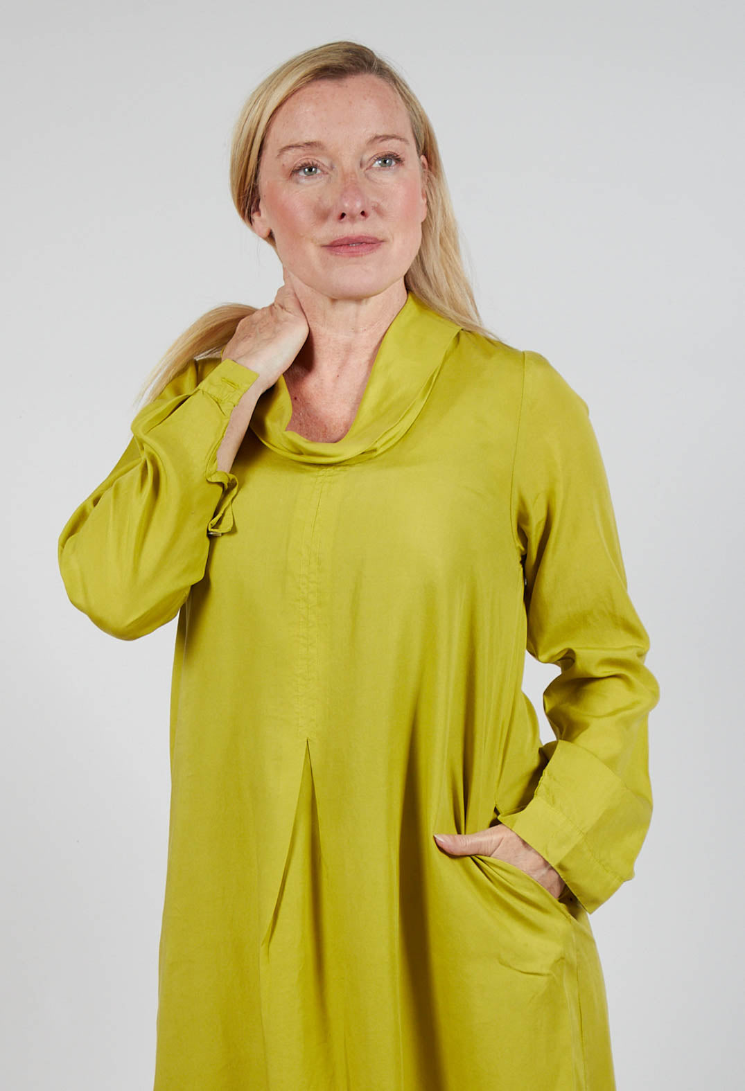 Blueberry Lyocell Cowl Neck Dress in Acid Green | Olivia May Blueberry Lyocell Cowl Neck Dress in Acid Green | Olivia May