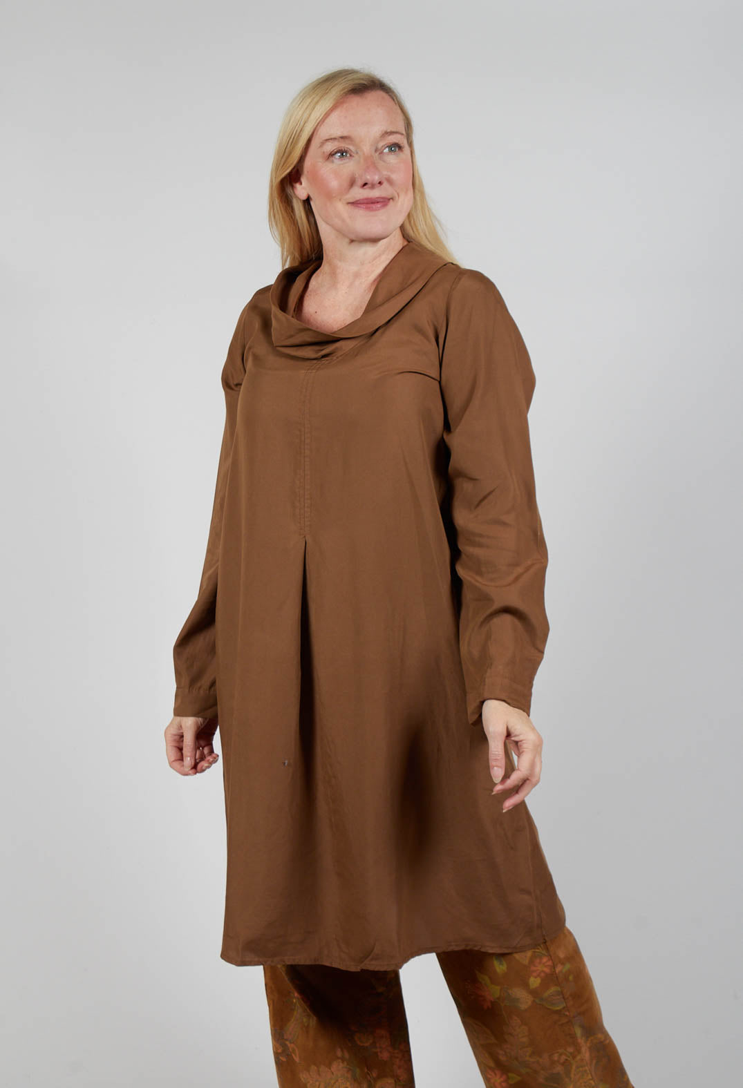 Lyocell Cowl Neck Dress in Acid Tabacco