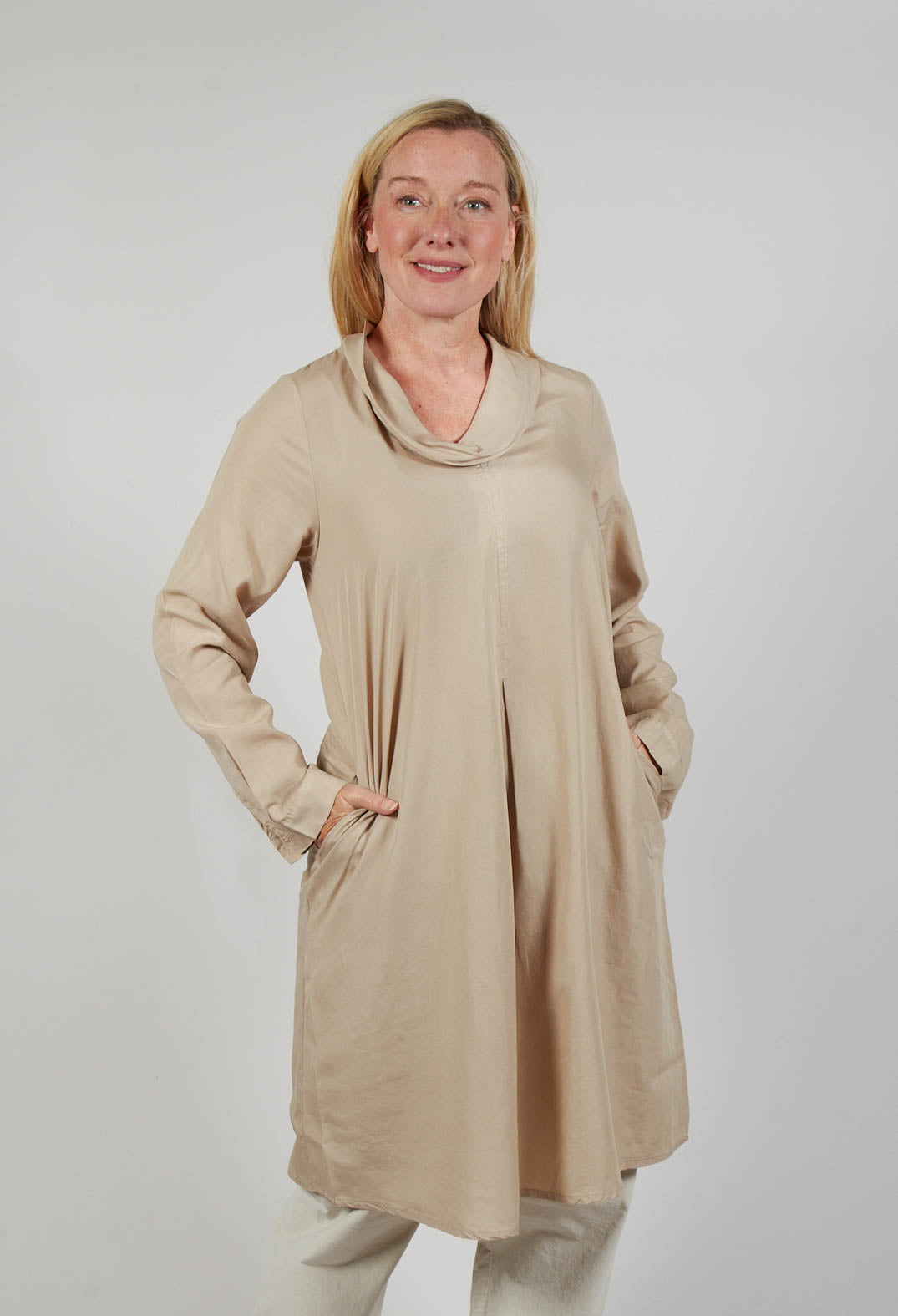 Lyocell Cowl Neck Dress in Sahara