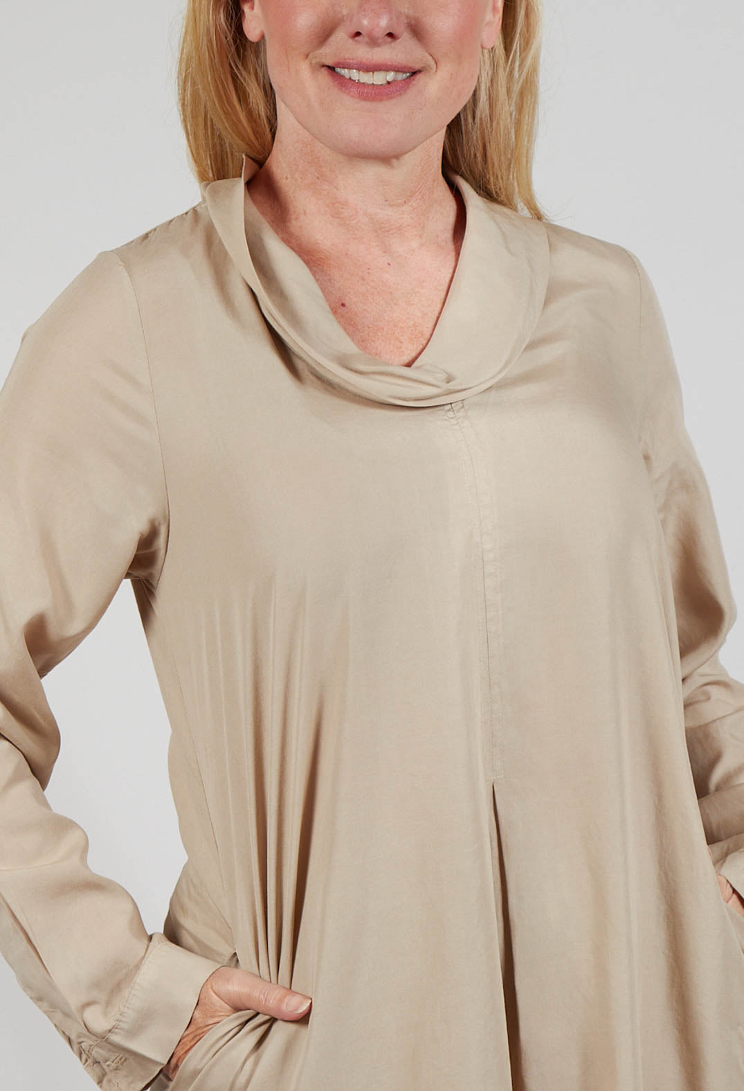 Lyocell Cowl Neck Dress in Sahara
