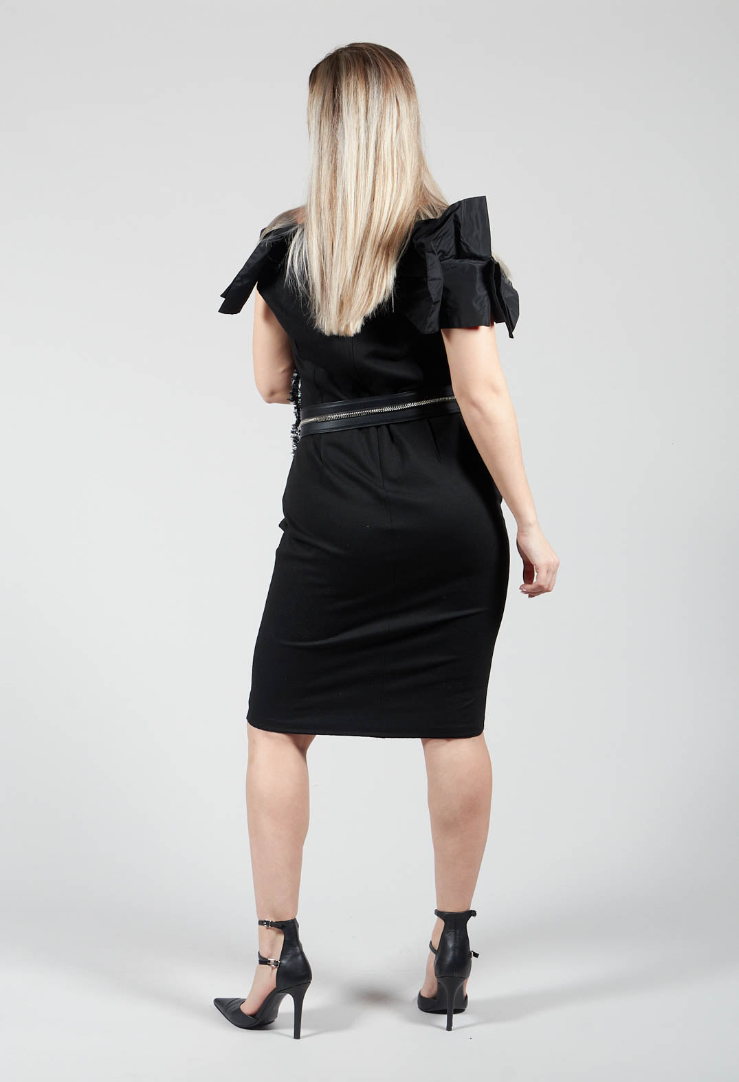 Structured Dress with Pleated Shoulder in Black