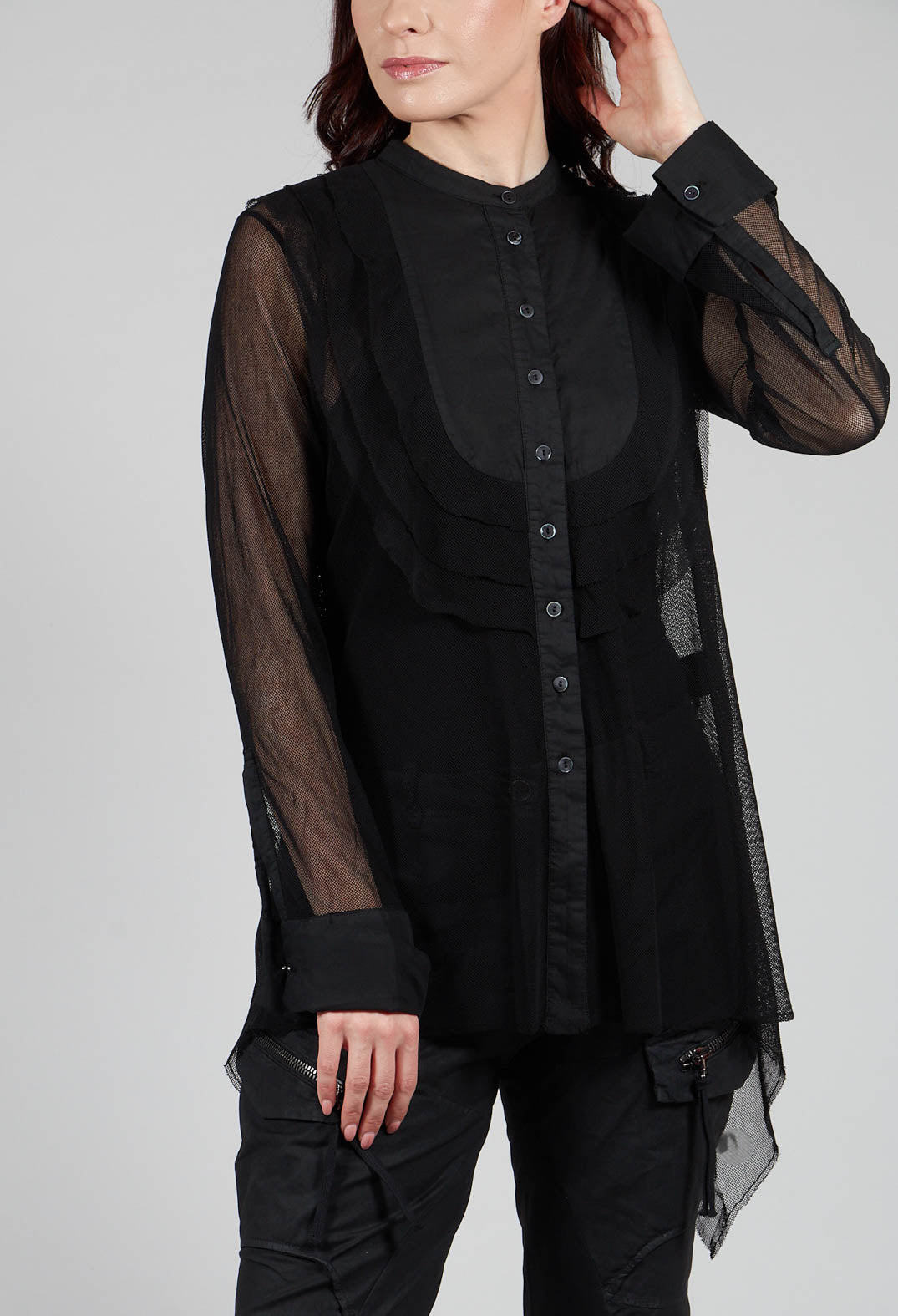 Mesh Asymmetric Blouse in Black