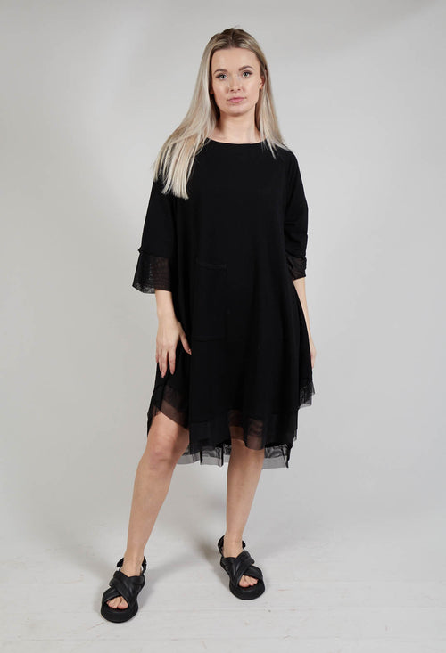 Mesh Hem Dress in Black