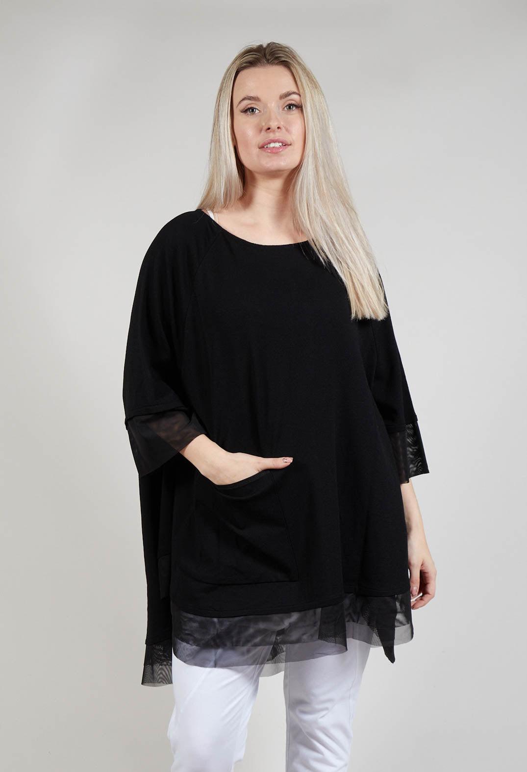 Mesh Hem Top in Black