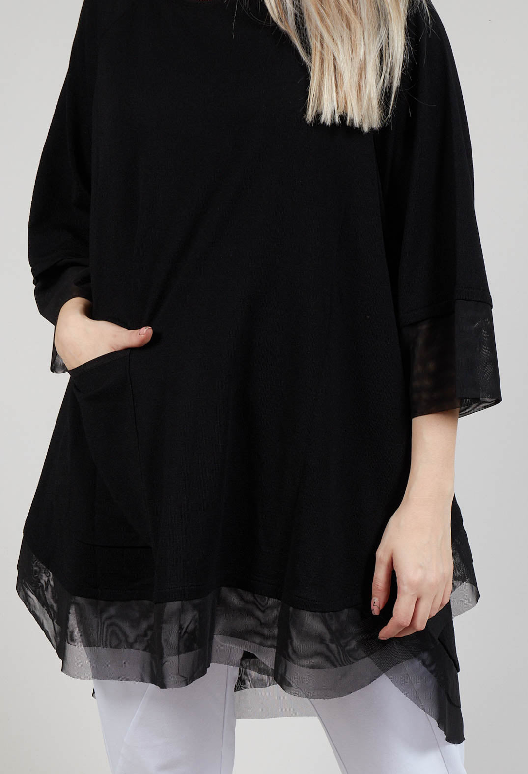 Mesh Hem Top in Black