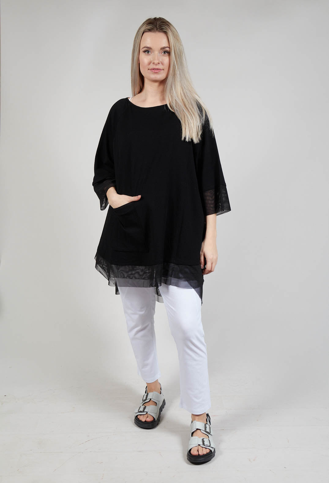 Mesh Hem Top in Black