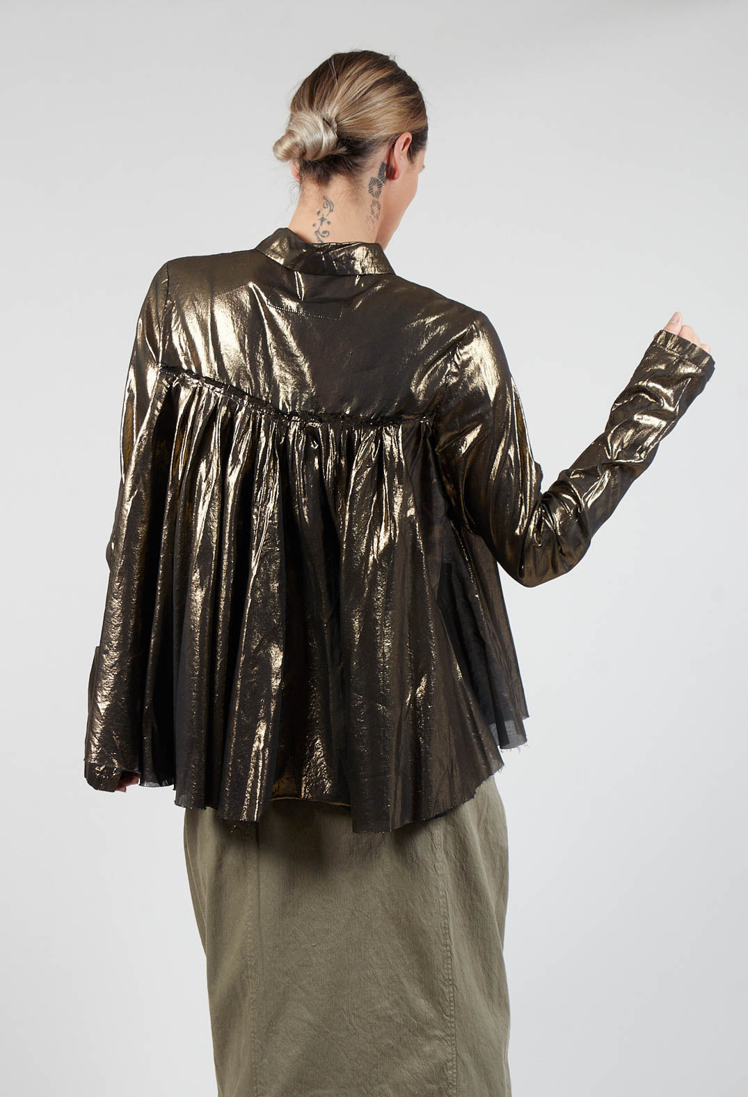 Metallic Button Up Blouse in Gold Black