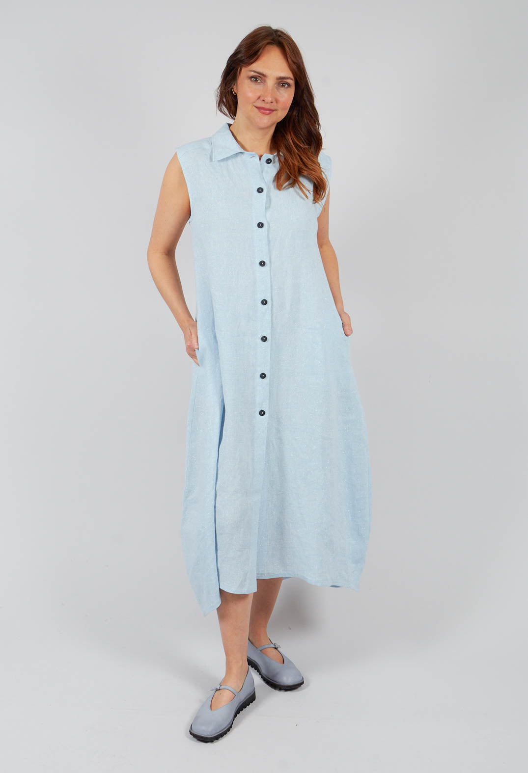 Metallic Midi Dress in Light Blue