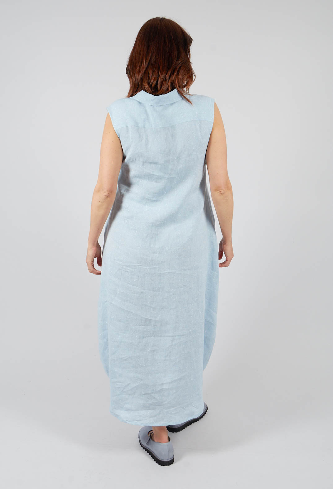 Metallic Midi Dress in Light Blue