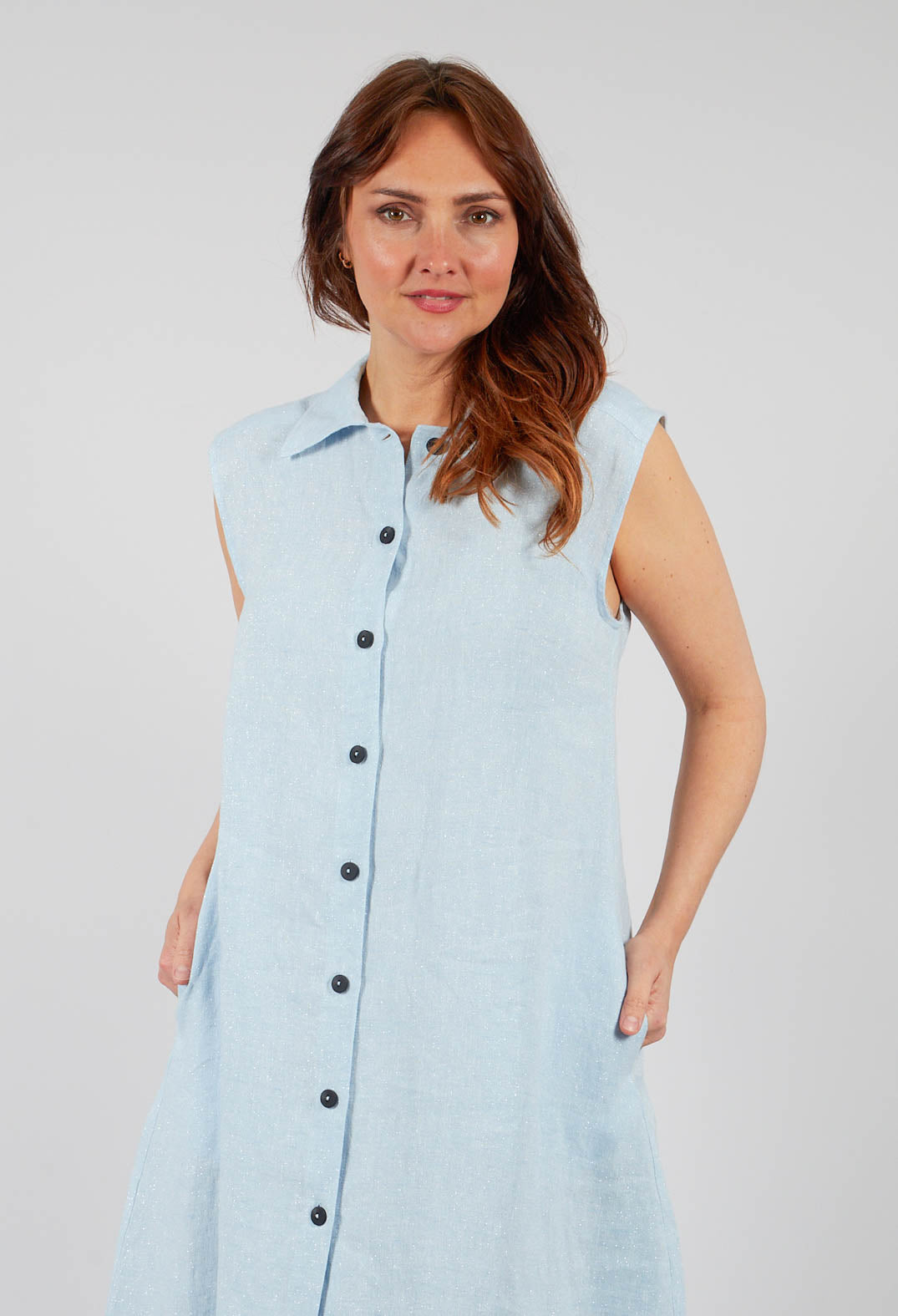 Metallic Midi Dress in Light Blue