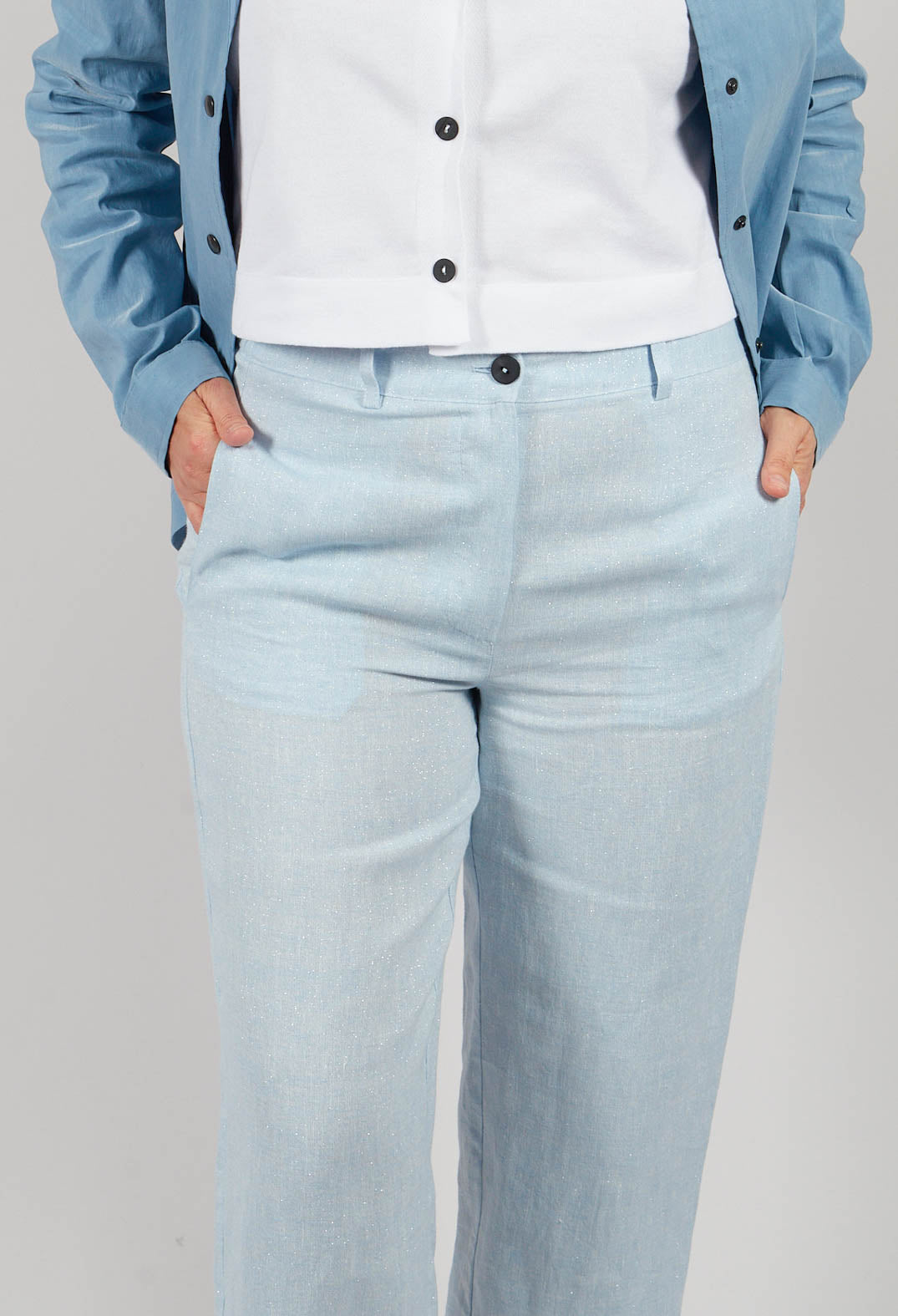 Metallic Trousers in Light Blue
