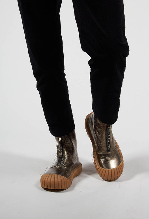 Metallic Zip Up Boots with Statement Sole in Gold