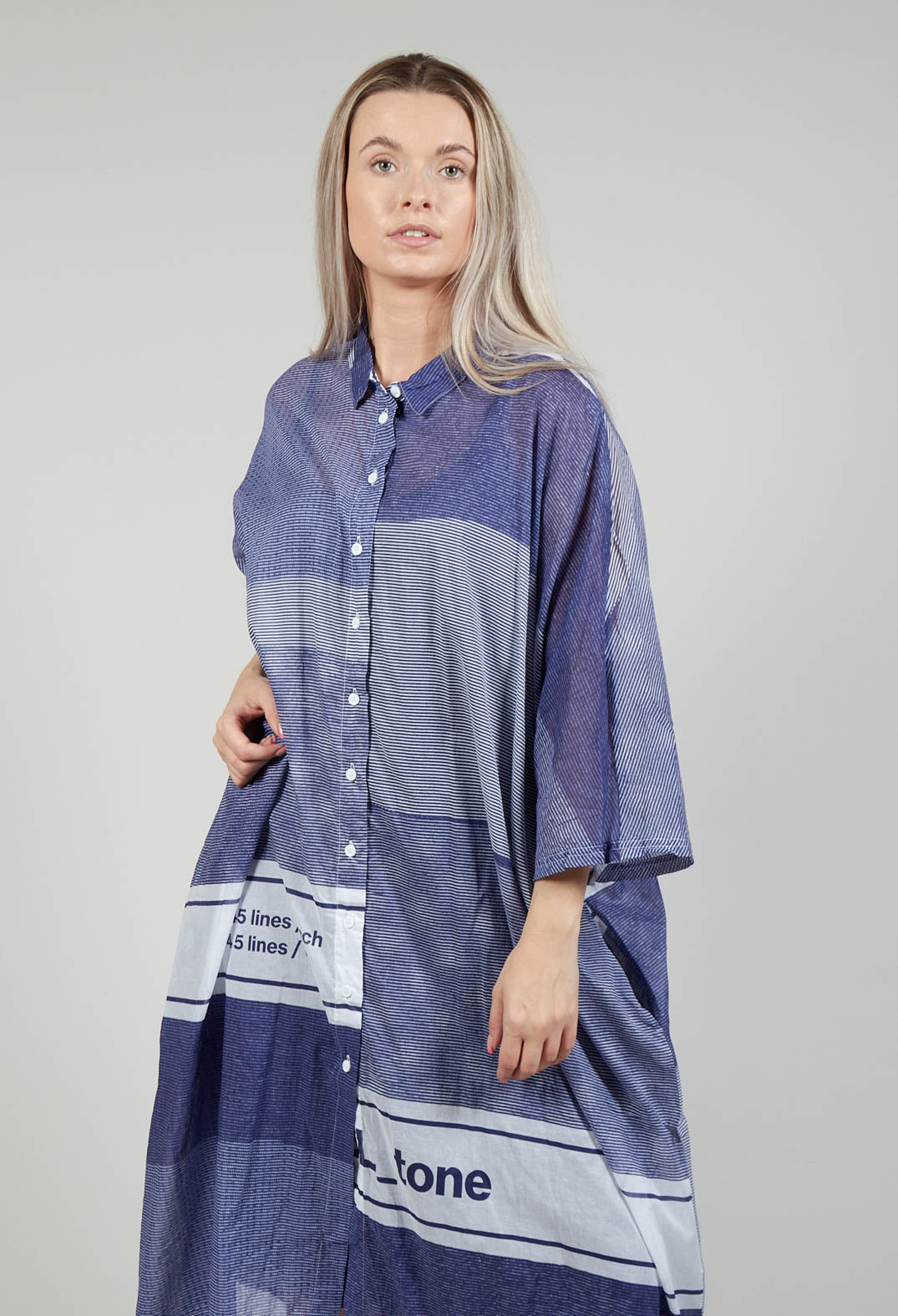 Midi Cotton Shirt Dress in Azur Print