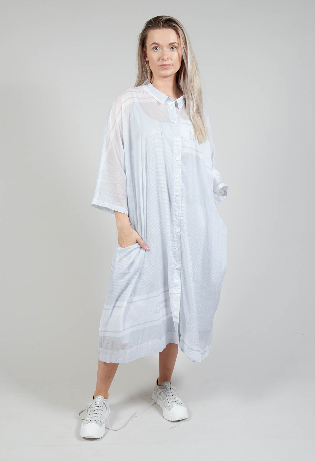 Midi Cotton Shirt Dress in Grey Print