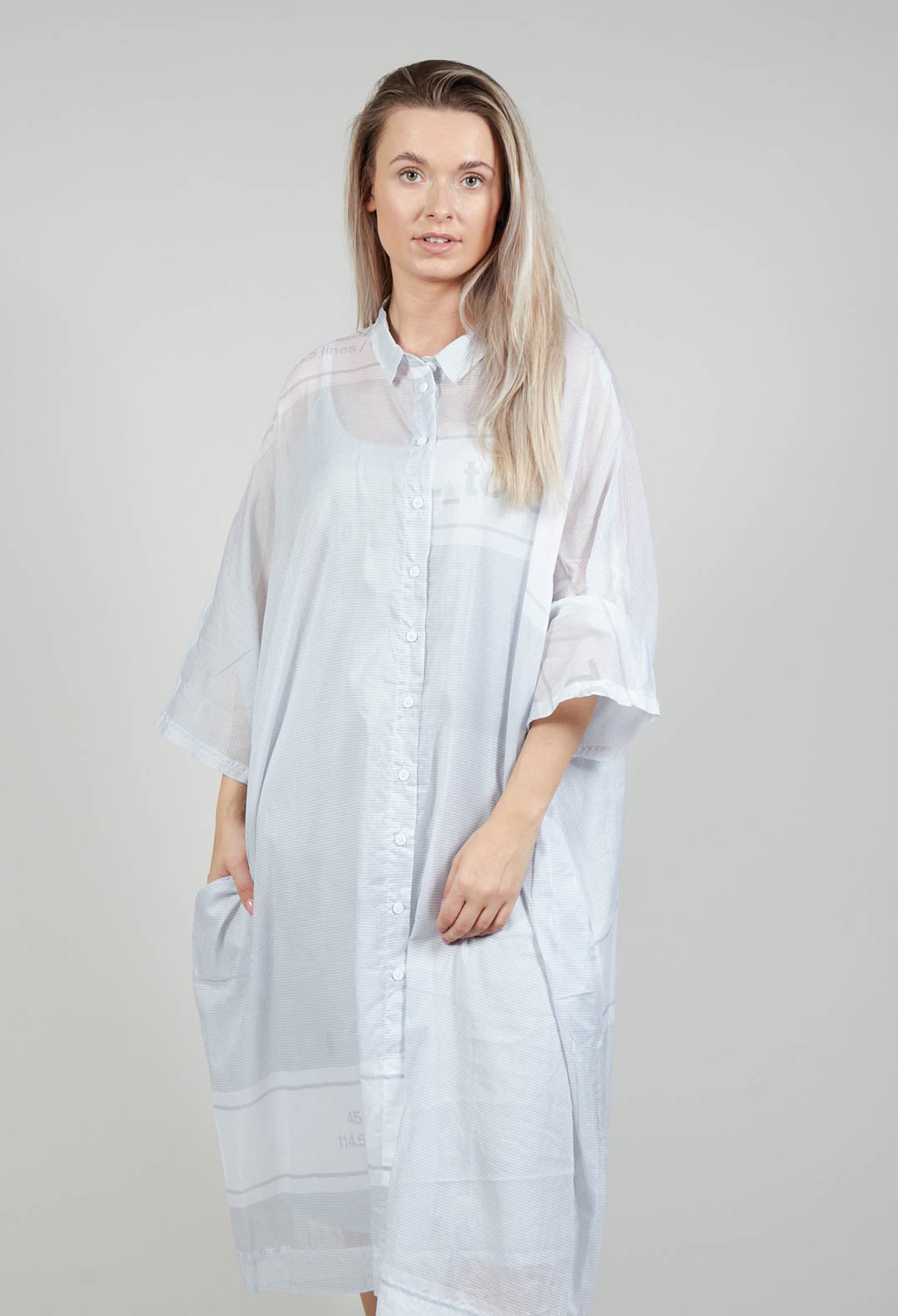 Midi Cotton Shirt Dress in Grey Print