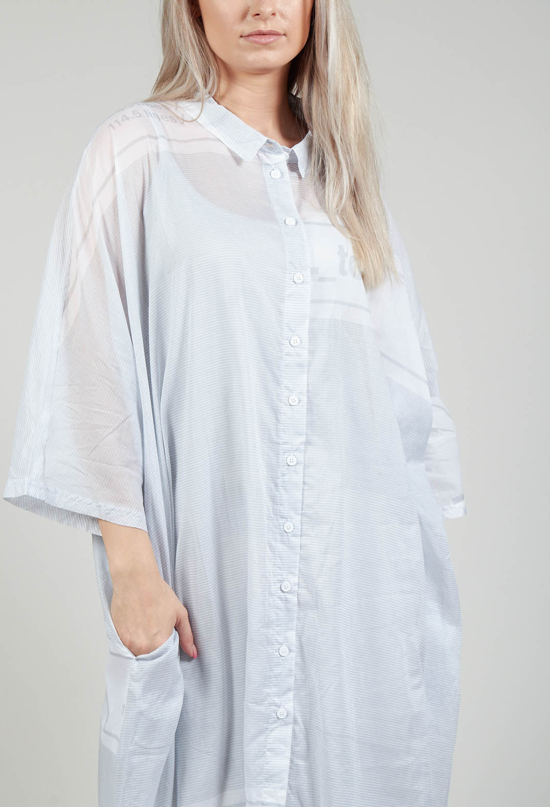 Midi Cotton Shirt Dress in Grey Print
