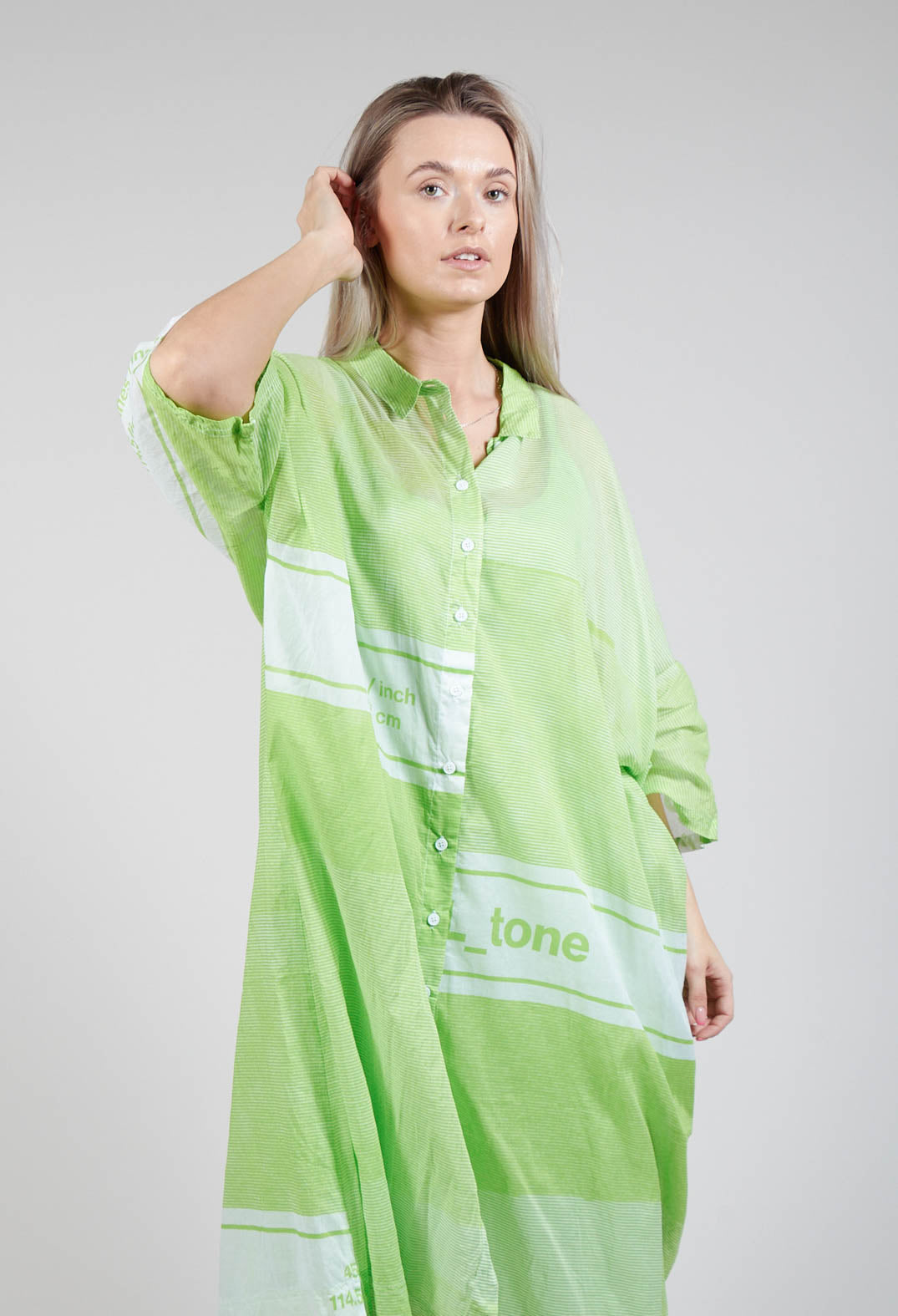 Midi Cotton Shirt Dress in Lime Print