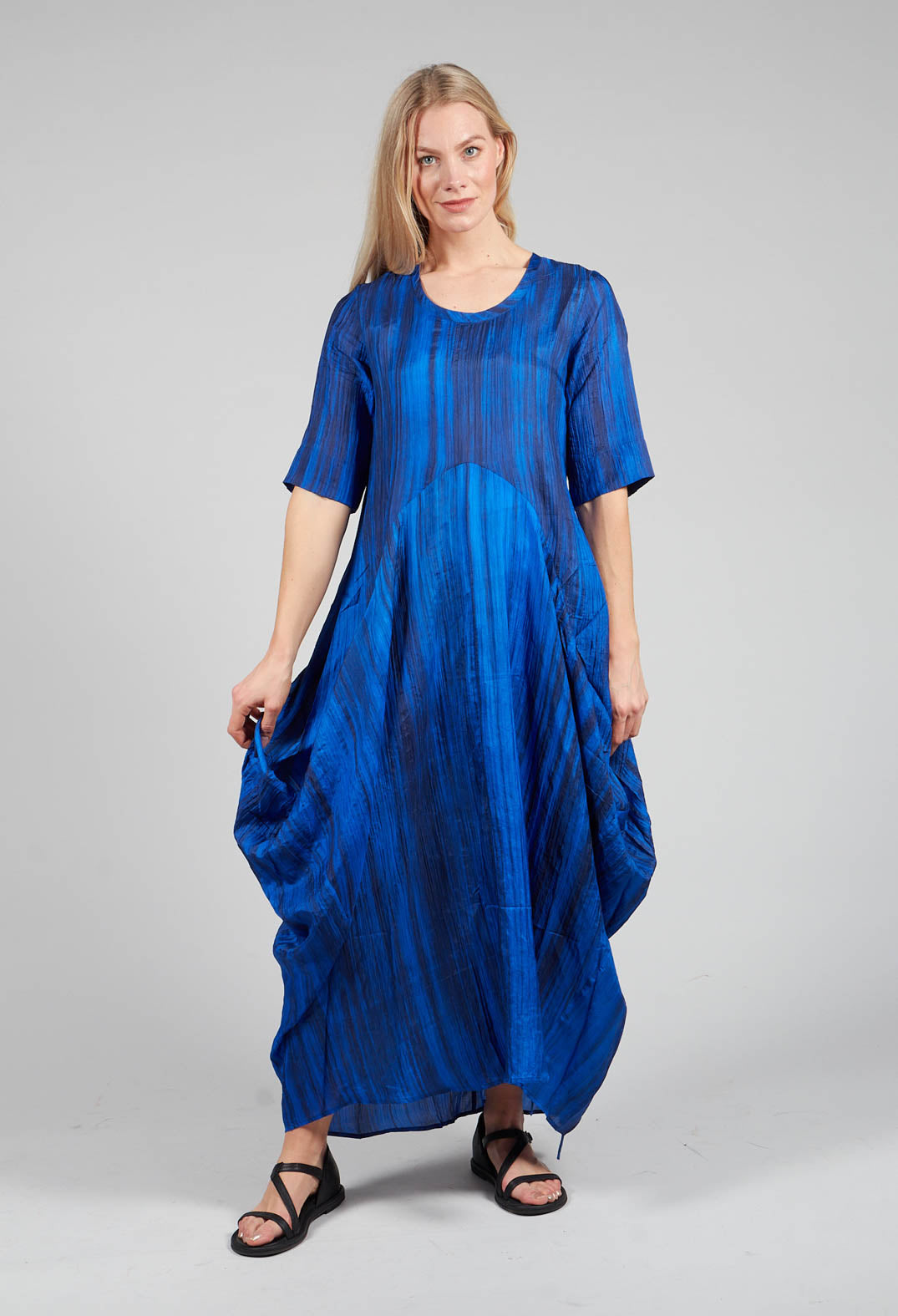 Miriam Dress Round Neck in Blue and Cobalt