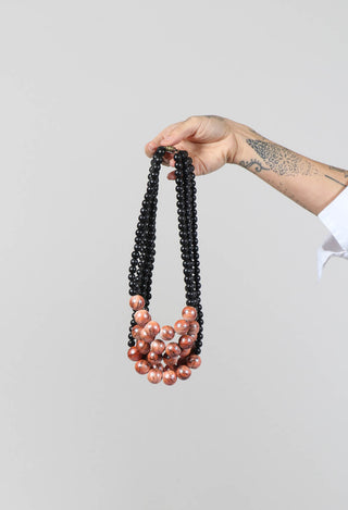 Multistrand Beaded Necklace in Black and Orange