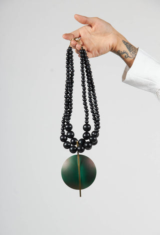 Multistrand Necklace with Metallic Green Pendant