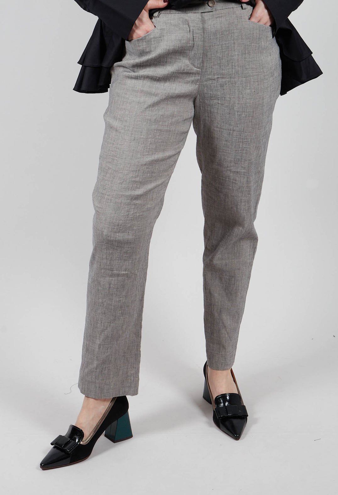Straight Trousers with Button Front in Truffle