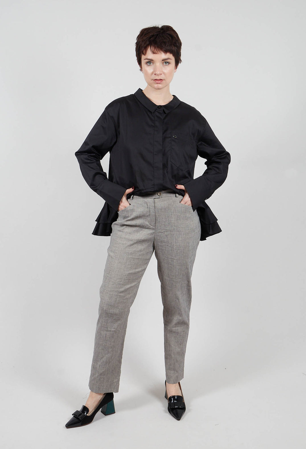 Straight Trousers with Button Front in Truffle