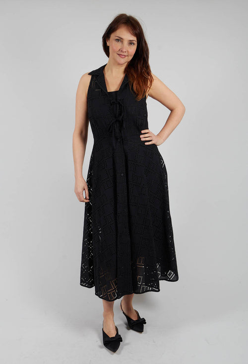Nashi Broderie Anglaise Monogram Dress in Black