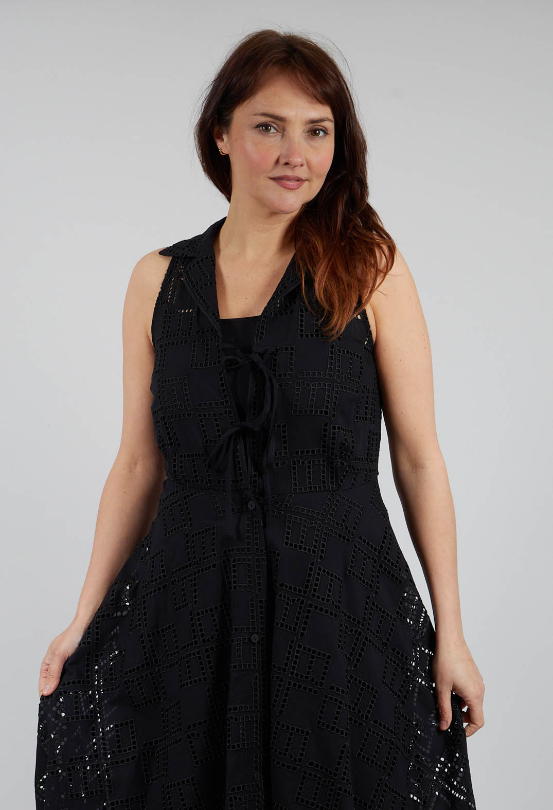 Nashi Broderie Anglaise Monogram Dress in Black