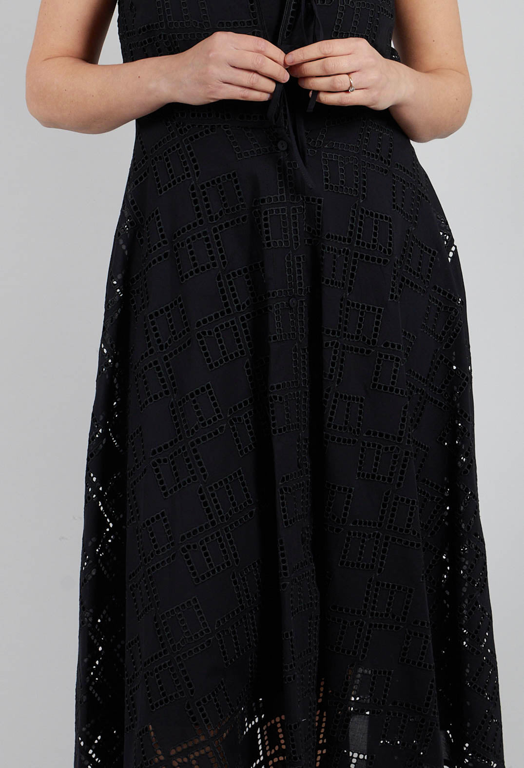 Nashi Broderie Anglaise Monogram Dress in Black