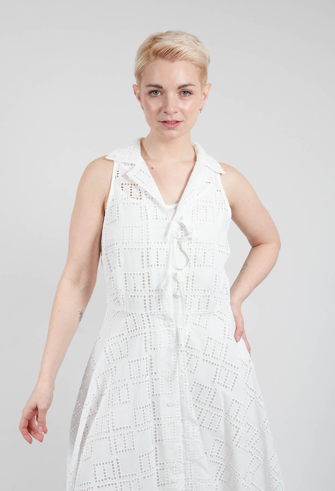 Nashi Broderie Anglaise Monogram Dress in White