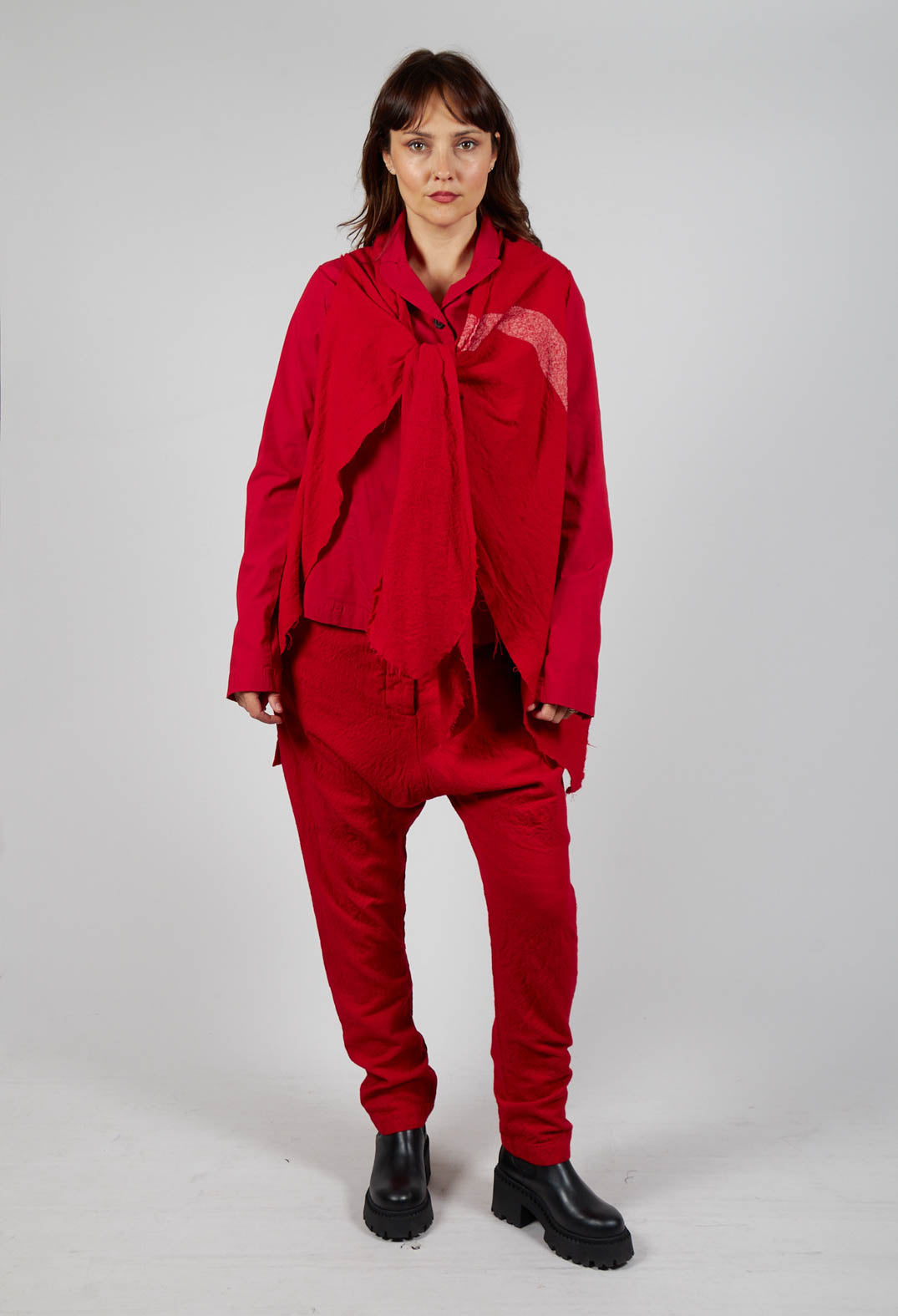 Neck Tie Contrast Stripe Jacket in Cardinal