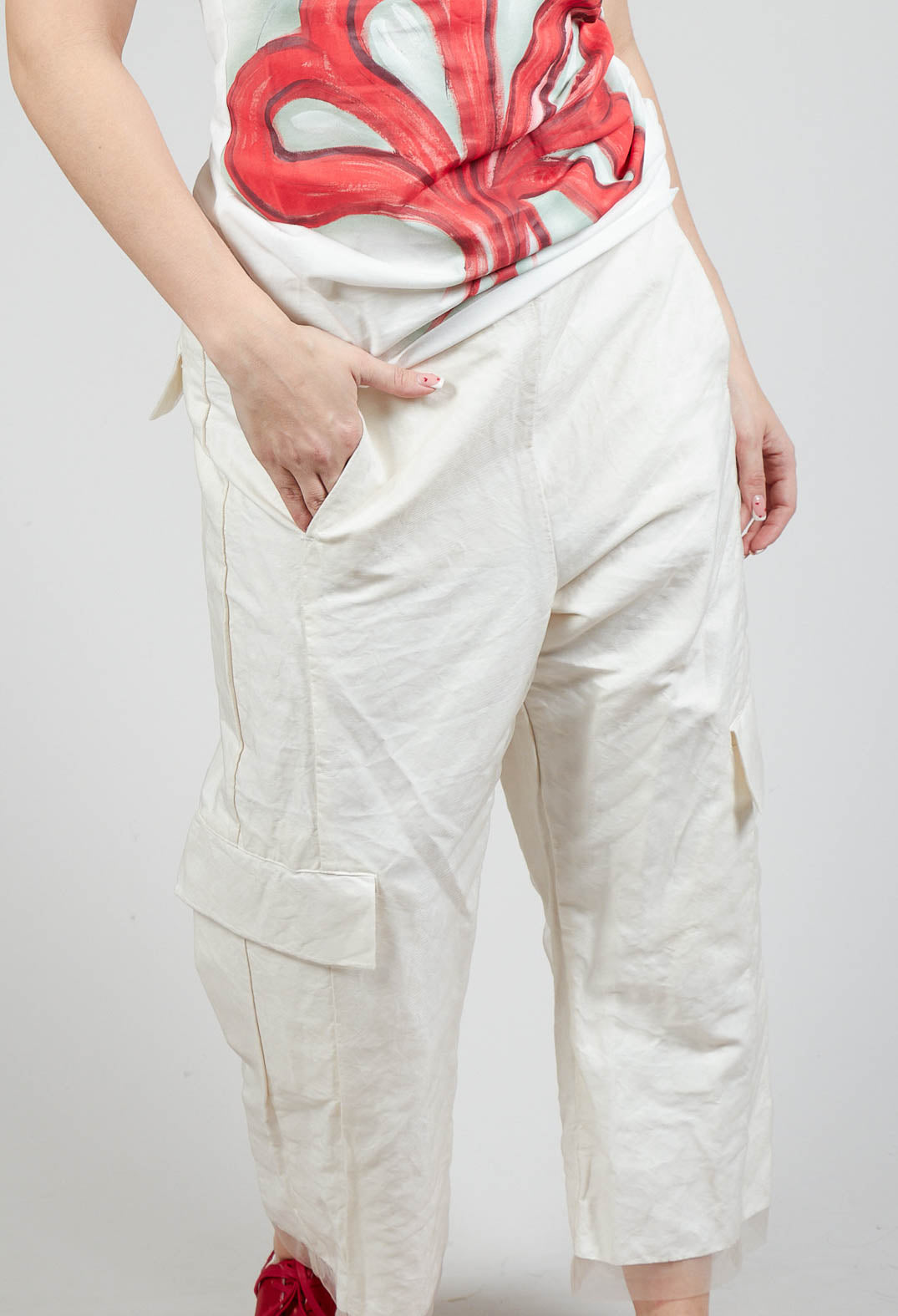 Netted Overlay Trousers in Straw Cloud