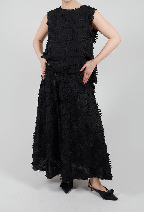 Nova Cotton Skirt with Embossed Flowers in Black