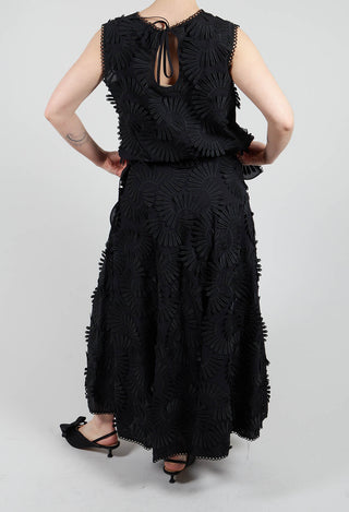 Nova Cotton Skirt with Embossed Flowers in Black