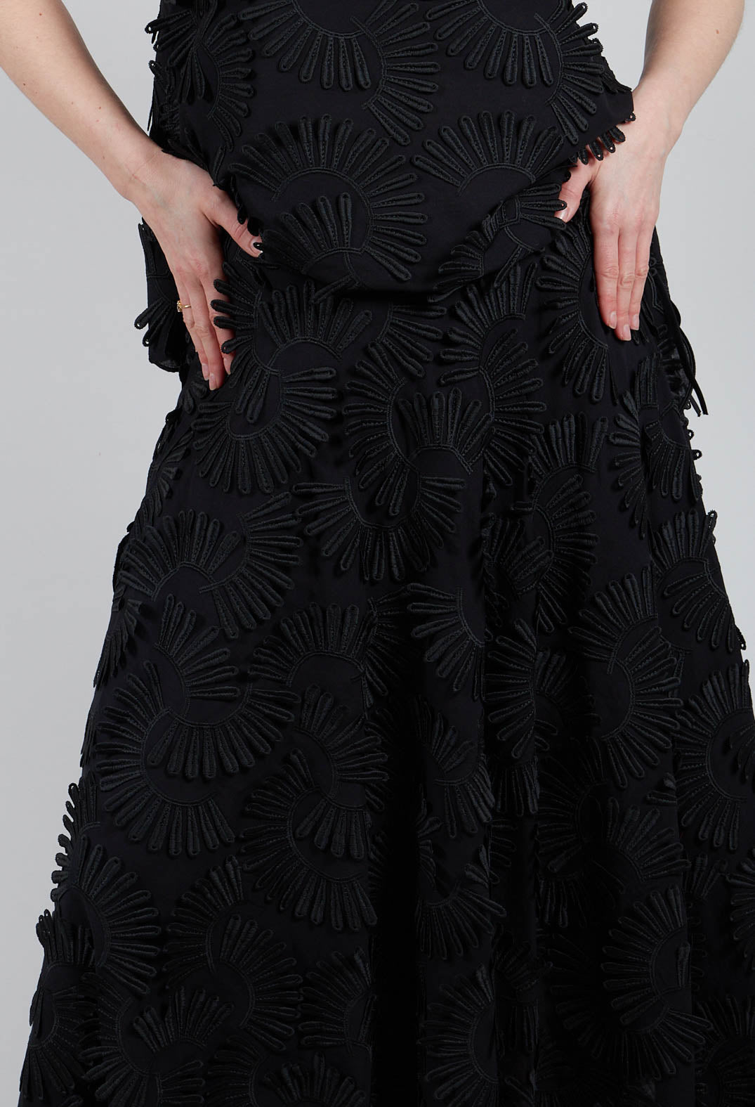 Nova Cotton Skirt with Embossed Flowers in Black
