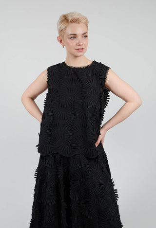 Nova Cotton Top with Embossed Flowers in Black