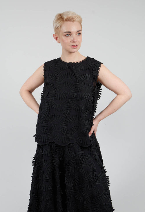 Nova Cotton Top with Embossed Flowers in Black