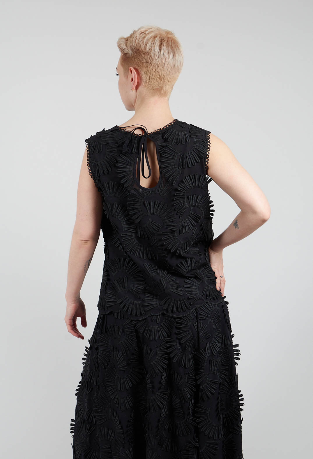 Nova Cotton Top with Embossed Flowers in Black