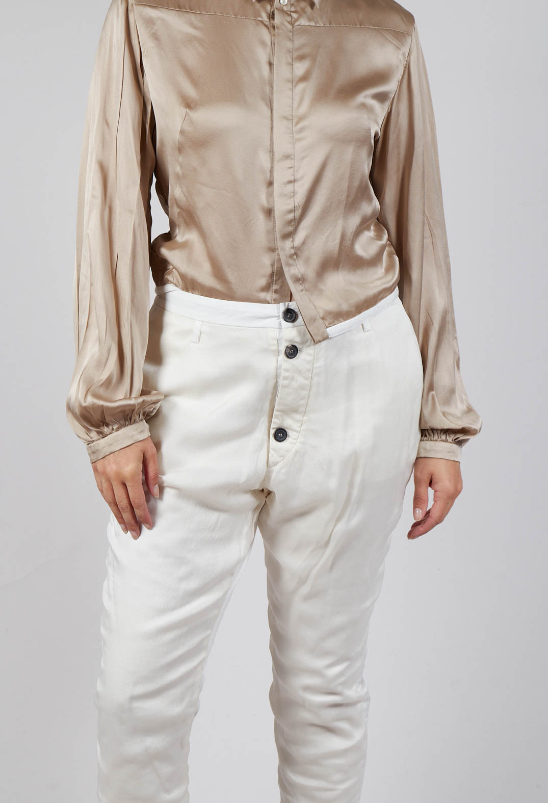 Silky Feel Cotton Trousers in Off White