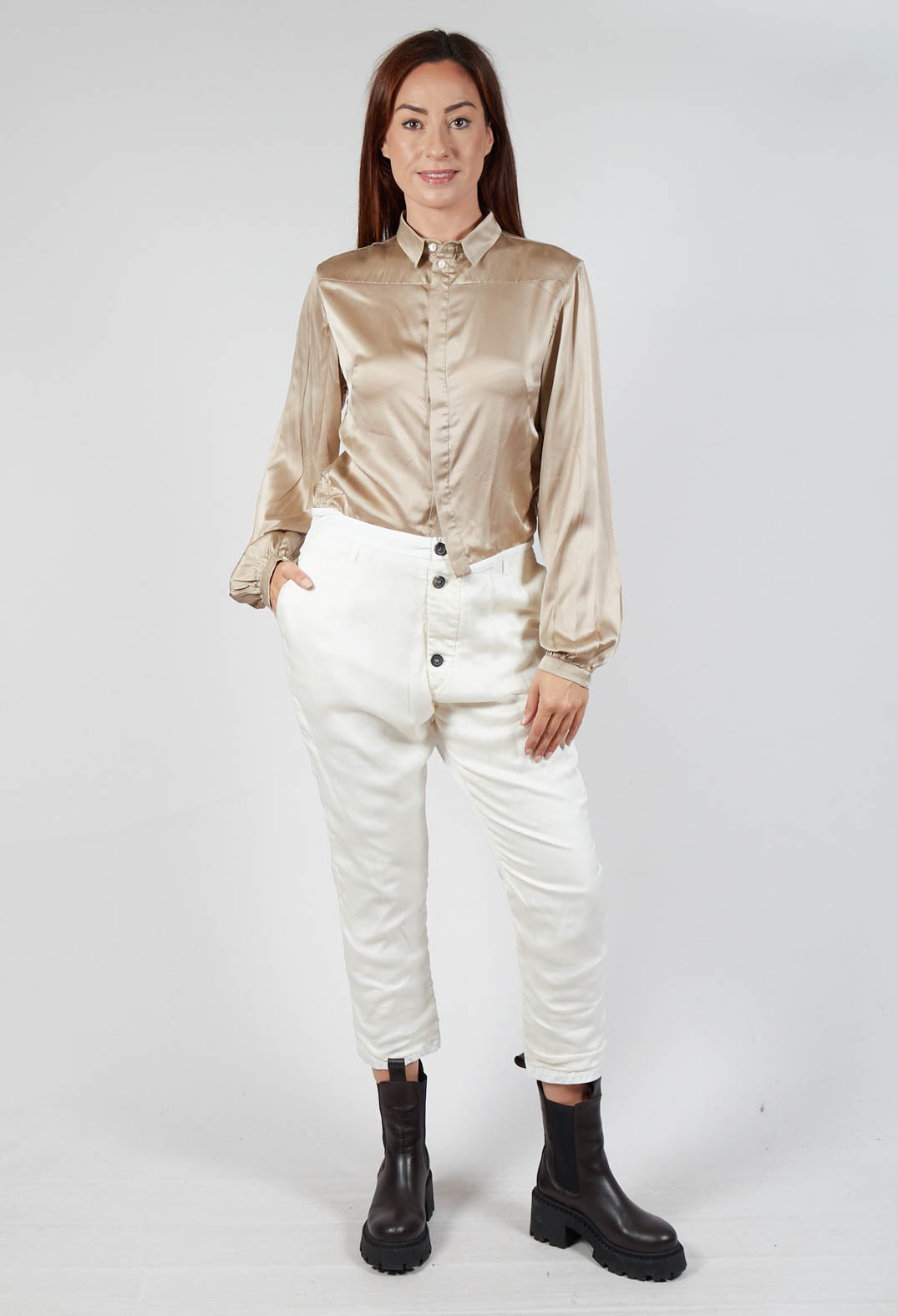 Silky Feel Cotton Trousers in Off White