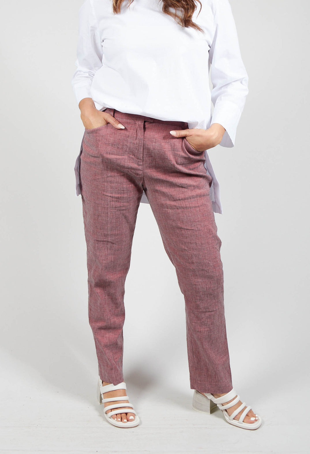 Straight Trousers with Button Front in Red