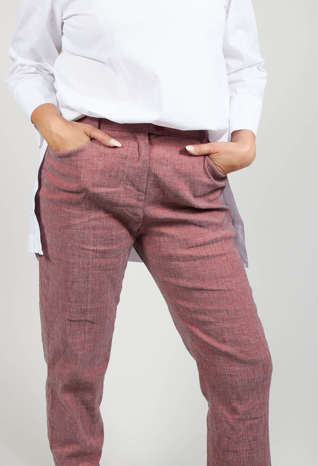 Straight Trousers with Button Front in Red