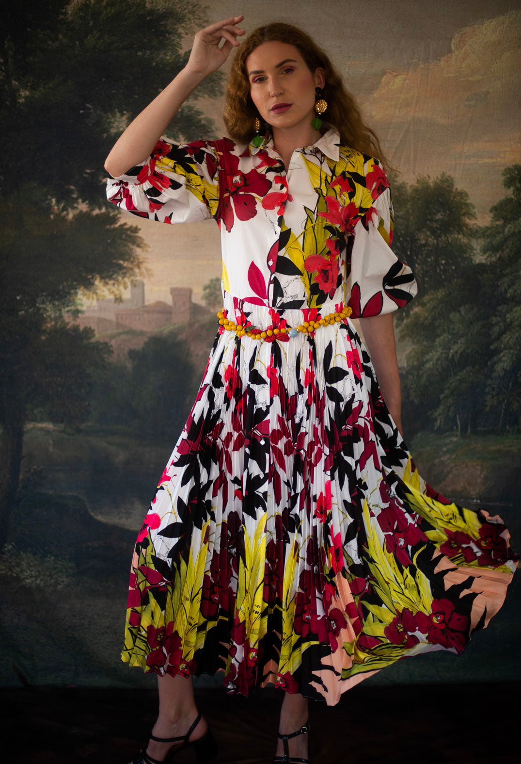 Pleated Shirt Dress in Idem/Floral Jungle