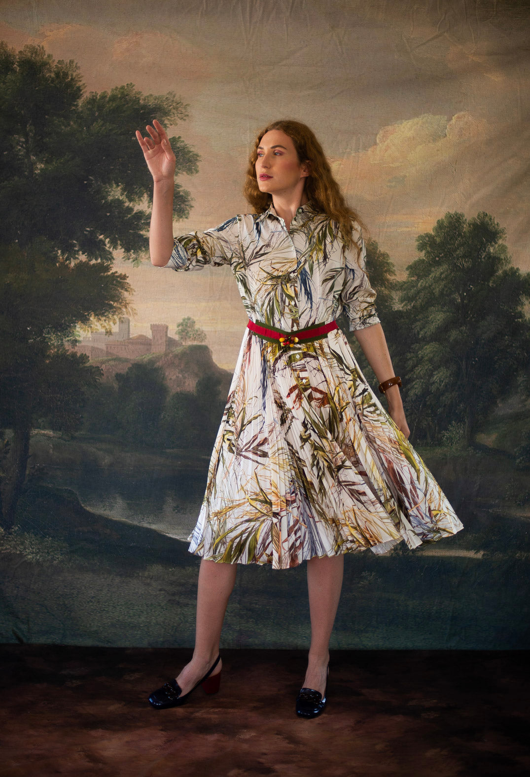 Pleated Shirt Dress in Bamboo