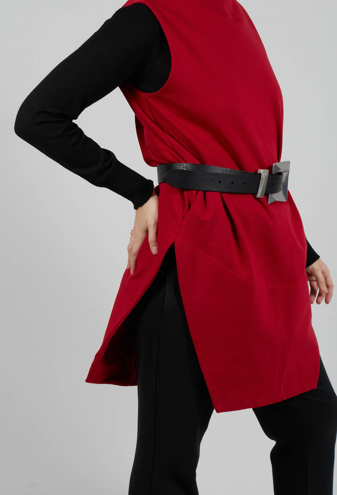 Sleeveless Top with Side Slits in Red