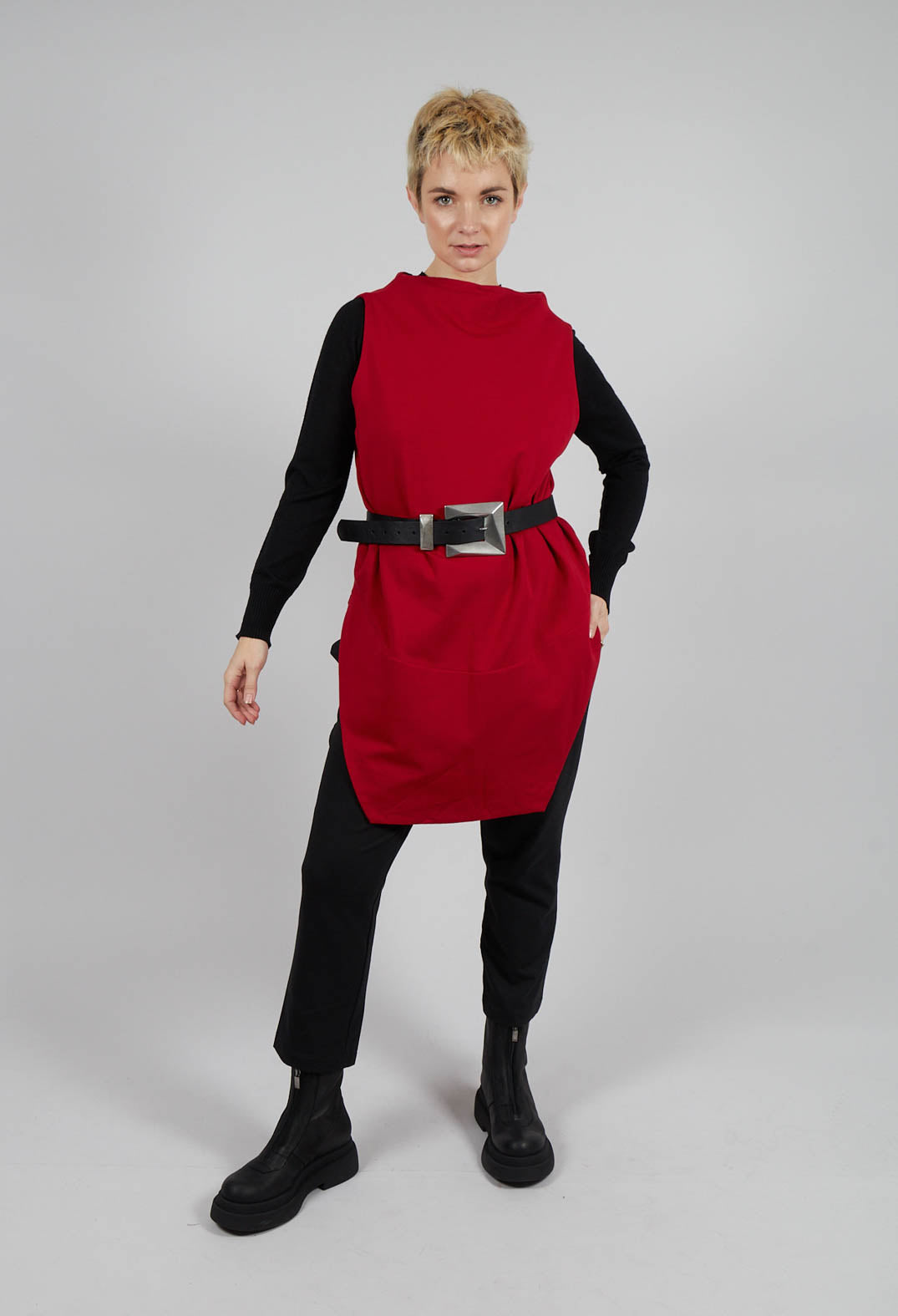 Sleeveless Top with Side Slits in Red